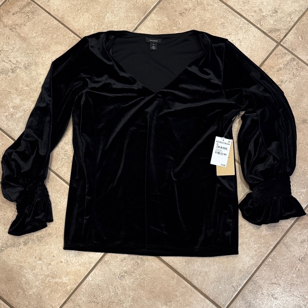 Halogen Elegant Black Velvet Blouse NWT